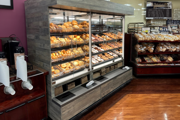 Four Shelf Bakery Display Case for Bread, Donuts, Pastries, hot Bagels